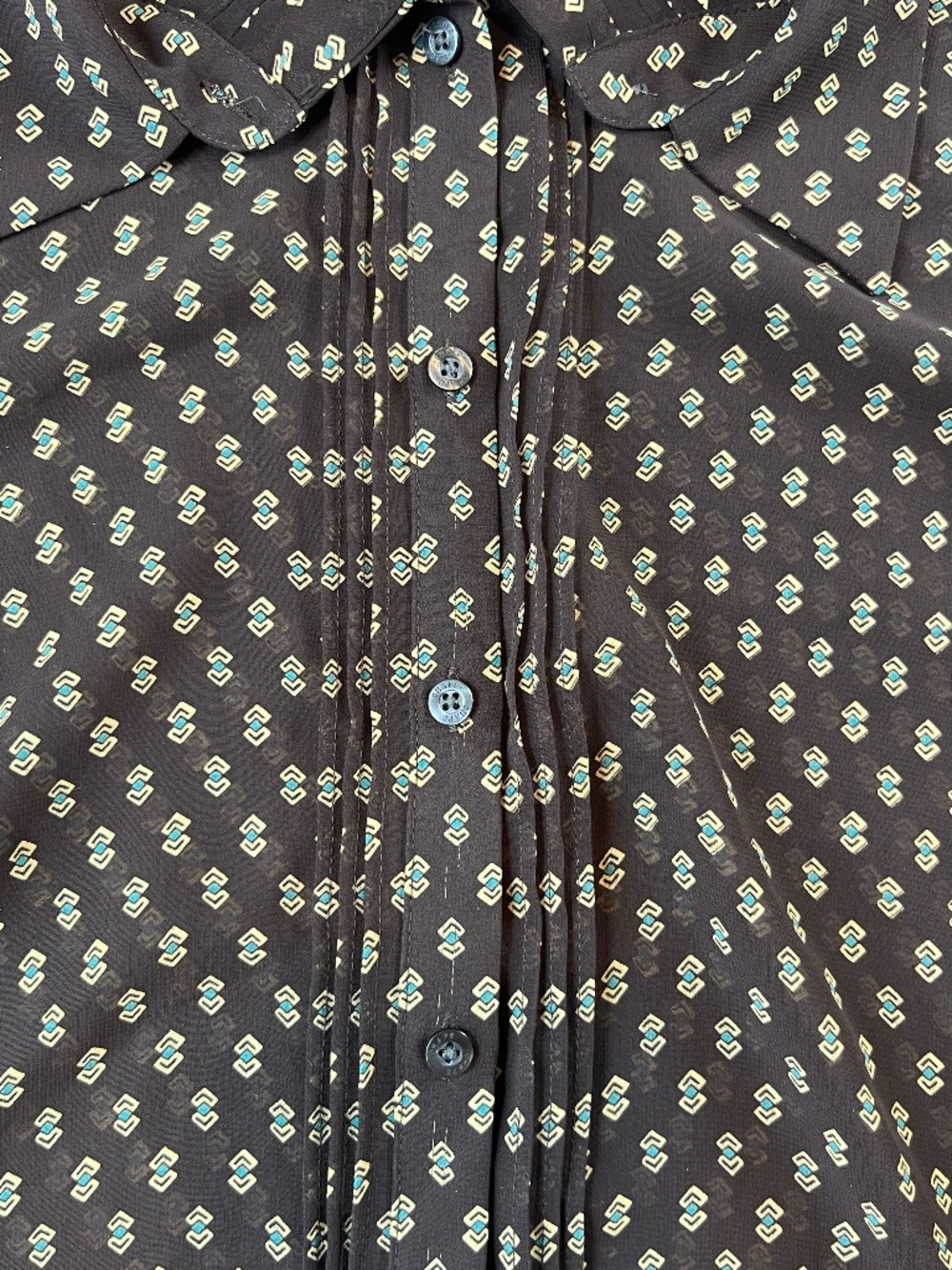 Chaps Plus sz 20w Sheer Blouse Pin Tuck Geometric Print Office Chic Tunic Blouse - Picture 9 of 16